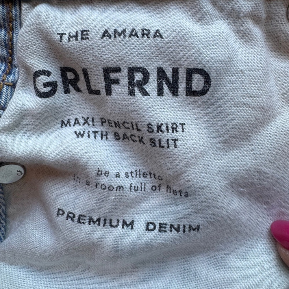GRLFRND The Amara Maxi Pencil Skirt Back Slit Denim | Size 24 - Picture 7 of 12